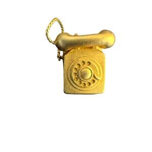 Vtg Marked JJ Corded Telephone Brooch Pin in Matte Gold Tone Metal Tie Tack Back